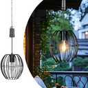 Battery Operated Pendant Light, Battery Hanging Chandelier with 6 Hours Timer,Outdoor Indoor Hanging Decorations Lamp Waterproof Metal Decorative Lantern for Gazebo Porch Garden Patio Livingroom
