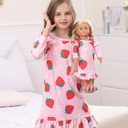 Bow Dream Girl Dress Cute and Matching American Girl Doll Clothes for Girls Pink Strawberry (Pink)