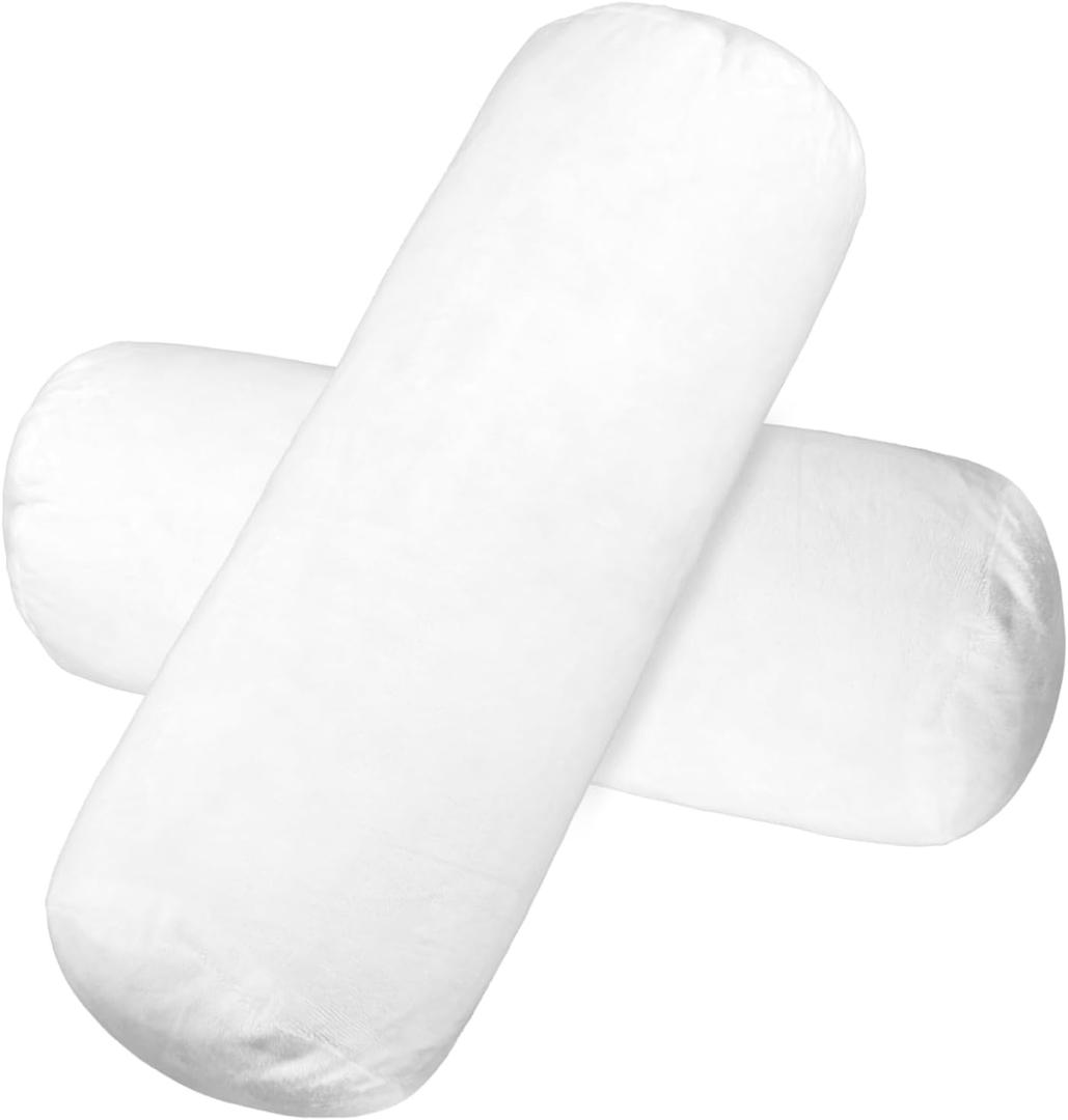 2 Packs Round Pillow Covers with Zipper, 17 x 7 Inch Cervical Neck Roll Pillow Cover Case Comfortable Neck Roll Pillow Cover Neck Roll Pillowcase Cervical Pillow Cover for House Home(White)