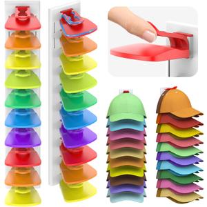 Volnamal Hat Organizer for Baseball Caps, 2 Pack Hold Up to 40 Hats | Hat Rack for Wall Space Saving, Hat Hanger w/Strong Adhesive Hat Storage Holder Display for Closet Door and Wall(White&Color)