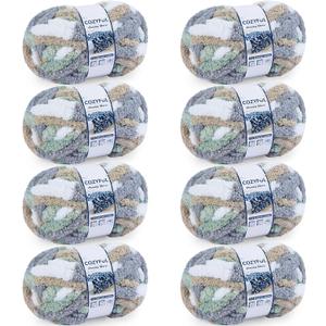 Cozyful Chunky Yarn for Hand Knitting - #10 Chunky Chenille Blanket Yarn, Jumbo Big Thick Chunky Yarns for Crocheting, Tie Dye Bulky Knit Yarns, 8 Skein (25 yds 8 oz Each Skein), Cream&Sage&Grey&Khaki