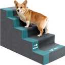 Dog Stairs for Bed, Extra Wide 5-Step Dog Steps for High Bed, High-Density Foam Pet Stairs with Non-Slip Removable Washable Cover for Small Pets, 23" H, Grey