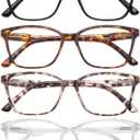 Przene 4 Pack Blue Light Blocking Reading Glasses,Readers for Women and Men with Spring Hinge Black/brown/leopard/transparent Magnification Strength:0.75x