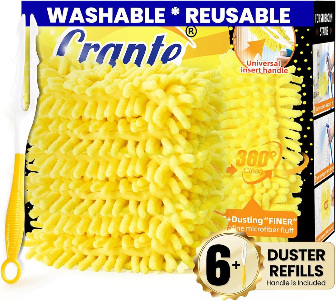 Duster Refills for Swiffer - Reusable Duster Refill Compatible with Duster Refill, 360 Dusters Refills 6 Pack + 1 Handle