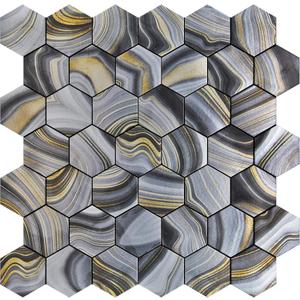 Kieacia 10 Sheet Peel and Stick Kitchen Backsplash Tiles, Ash Gold PVC Self-Adhesive Hexagonal Mosaic Tiles for Kitchen Bathroom Vanity Tabletop Fireplace