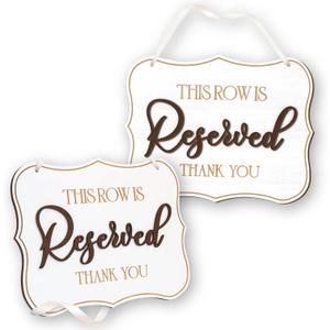 This Row Is Reserved Signs For Wedding Chairs - Set Of 2 Wooden Reserved Row Signs For Wedding Receptions, Rustic Reserved Seating Signs For Restaurant, Bridal Shower, Parties (white)