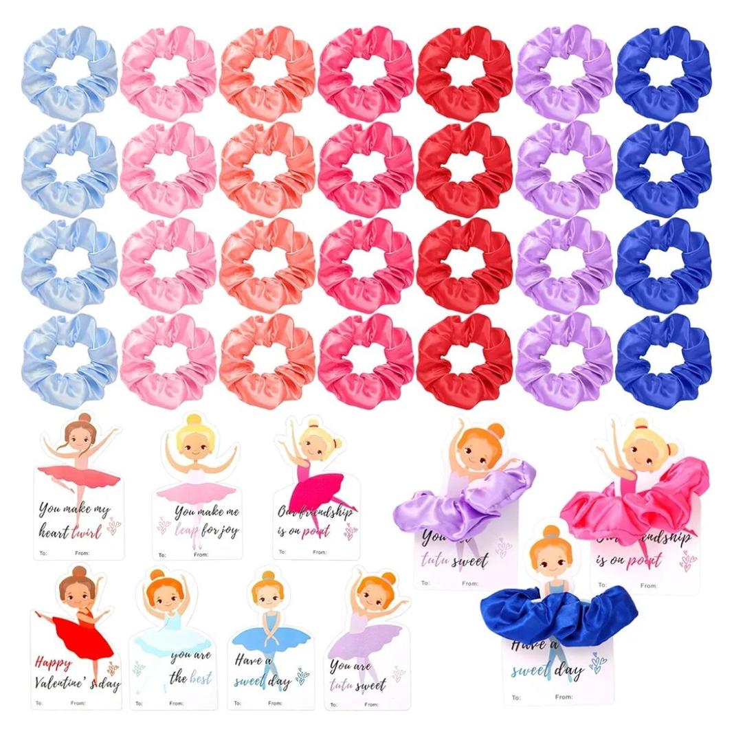 28 Pack Large Hair Scrunchies Valentines Cards Scrunchies Valentine Ballerina Party Favor Tags Funny Valentines Day Gifts Valentines Classroom Exchange Gift