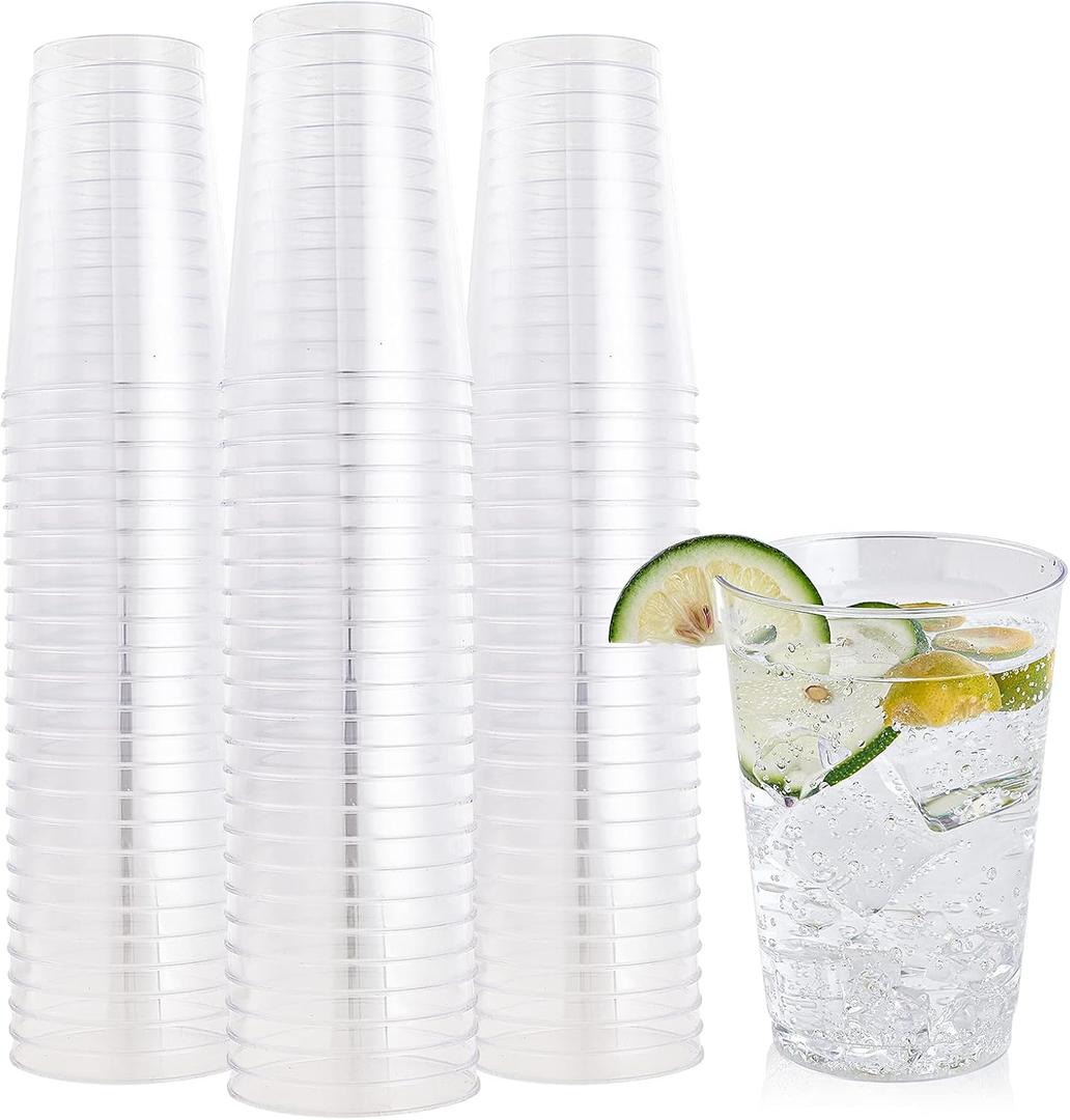 FOCUSLINE 12 oz Clear Plastic Cups, Disposable Heavy Duty Hard Plastic Cups, Reusable, 100 Count