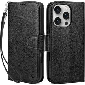 Arae Compatible with iPhone 16 Pro Max Case Wallet with Card Holder, Wristlet Strap Wallet Flip Cover for iPhone 16 Pro Max 6.9 inch Men/Women, RFID Blocking, Kickstand,Litchi Black