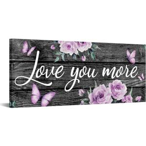 KREATIVE ARTS Love You More Canvas Wall Art with Love Quotes Rustic Farmhouse Bedroom Signs Framed Wall Decor for Couples 20x48 Inch Vintage Rose and Butterfly Giclee Prints Above Bed