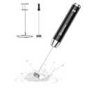 Maestri House Rechargeable Milk Frother with Stand, LunaFro Handheld Electric Foam Maker Waterproof Detachable Stainless Steel Whisk Drink Mixer Foamer for Lattes, Cappuccino BLACK