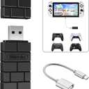 AKNES 8BitDo USB Wireless Controller Adapter 2 Converter Dongle for Switch1/2 / Switch OLED,Steam Deck,Windows,macOS,PS5/PS4/PS3 Controller,X Box Series X/S,X Box One Bluetooth Controller OTG Cable (Black)