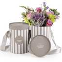 The Florist Supply Striped Flower Hat Box 2 Pack | Round Flower Boxes for Arrangements | Satin Ribbon Handle & Waterproof Liner | Gift Box for Flowers with Lids