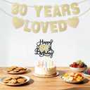 2 x 80th Birthday Decorations for Men Women, Gold Glitter 80th Birthday Banner with Cake Topper 80 Years Loved Banner 80 B-DAY Party Decorations