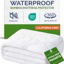 Waterproof Cooling Mattress Protector - Mattress Cover Cal King Size - Viscose Made From Bamboo - Soft, Breathable, Noiseless & Washable - Fitted Sheet Style & All Round Protection - (72" x 84") White