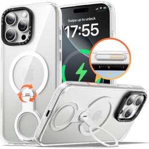 ORNARTO Loop360 for iPhone 16 Pro Max Case, Compatible with MagSafe and Camera Control, High-Transparency Phone Cover with 360 Rotating Stand, Military-Grade Protection, Clear