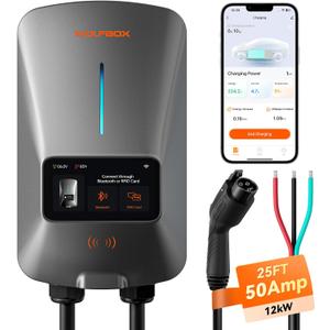 WOLFBOX Level 2 EV Charger 50amp,Hardwired with J1772 Connector,240V(E50)