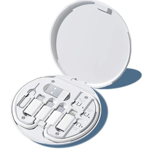 evron USB Adapter Multi Charging Cable Case 2pc Set, Micro USB Cable Gadgets Box with Phone Kickstand, USB C to Micro USB, Type C to iOS Device,Data Transfer,SIM Card Pin (White(Disc+Mirror))