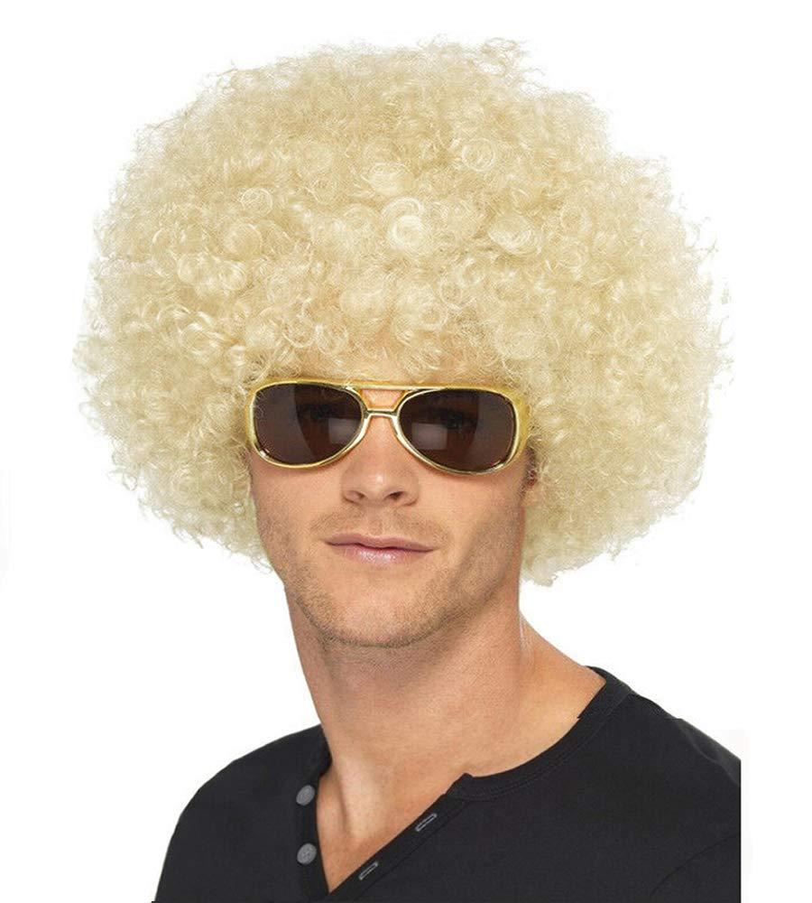 Jumbo Disco Afro Wig Fluffy Synthetic 70s Hippie Costume Wig for Men,Blonde