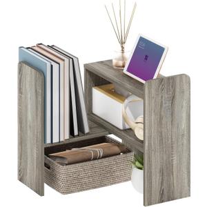 Furinno CLASSIC Desk Organizers and Hutch, Open Shelf Expandable Office Organization, Adjustable Desk Top Display Book Shelf, for Paper, Office Supplies, French Oak, 23.7-Inch