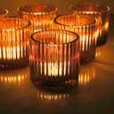 VOHO Amber Candle Holder Set of 12, Glass Votive Candle Holders Centerpiece Table Decorations, Large Candle Holders Bulk for Holiday/Party(2.75in x 2.56in, Amber)