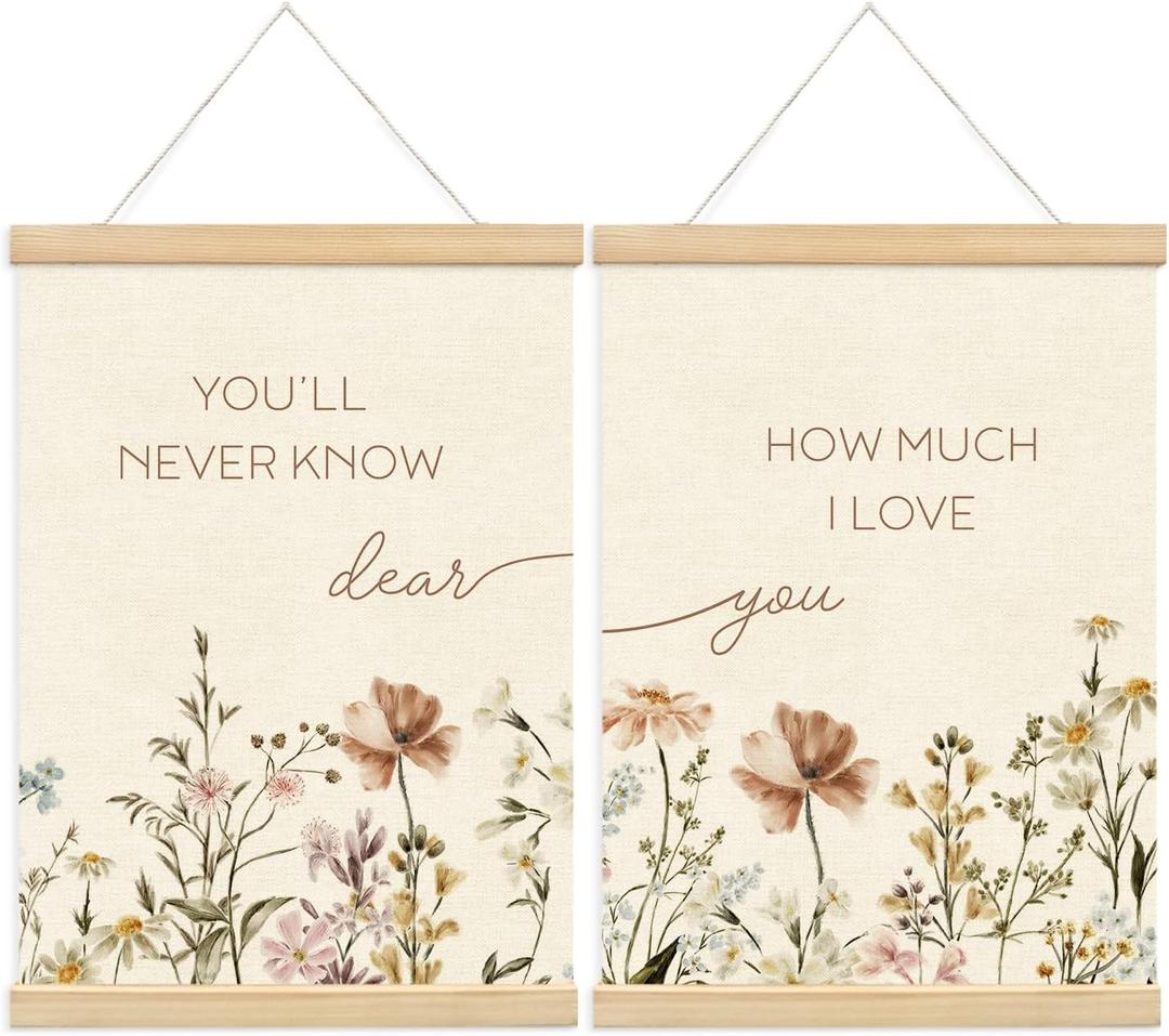XYDEG Boho Wall Decor You Ll Never Know Dear How Much I love You Poster Hanger Frame Set of 2Nursery Decor Wall kids Room Decor Wooden FramesBaby Girl Nursery Decor Wildflower Decor 12x16 Inch