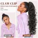 Hairro Claw Clip Ponytail Hair Extensions Jaw On Ponytails Synthetic Hair Curly Wavy Jaw/Claw Clips Pony Tail Hairpieces For Women 24 Inch 200g #1B Natural Black