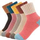 Double Couple Women's 5 Pairs Winter Warm Knit Wool Socks - Vintage Casual Cozy Crew & Boot Socks in Assorted Colors (Multicolor-patchwork)