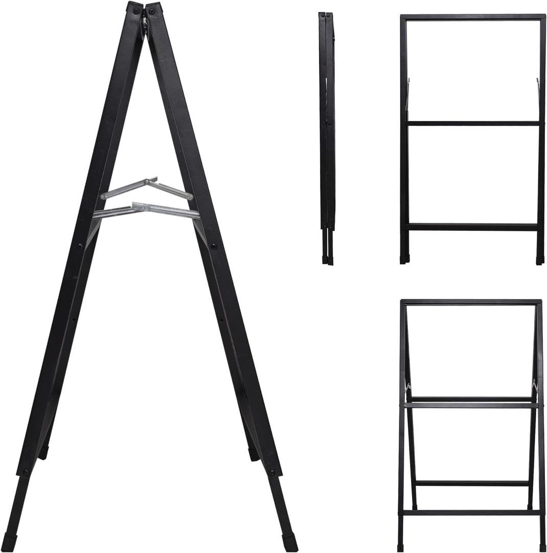 Metal Sign Stand Sidewalk Sign - Heavy Duty Slide-In Folding A Frame Double Sided Outdoor Commercial Signs Poster Display Easel Pedestal Holder Floor Sign Stand