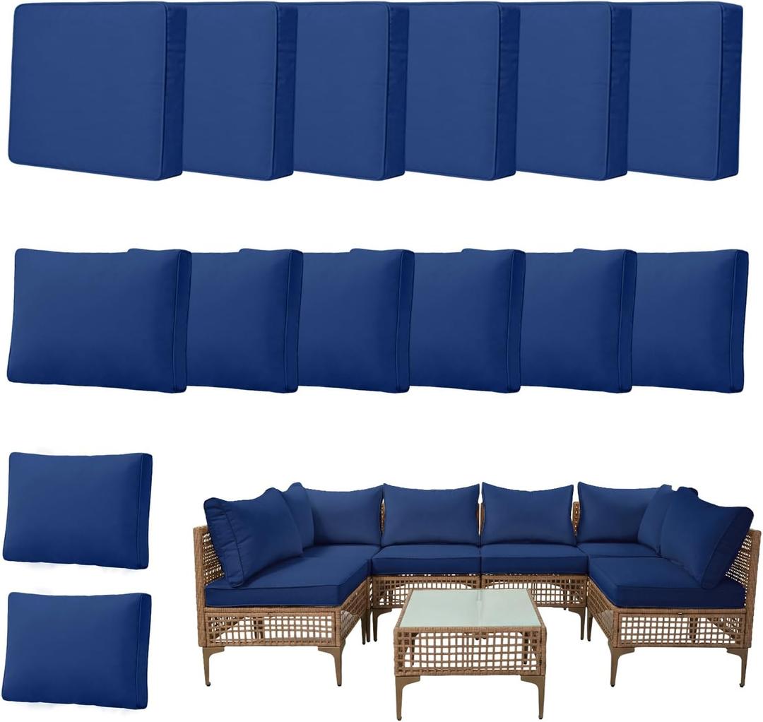 10pcs Outdoor Patio Cushion Covers Replacement, 25.6" Zippered Outdoor Cushion Covers Waterproof, UV Resistant & Washable Patio Furniture Cushion Covers Waterproof for Patio Sectional, Navy Blue