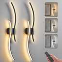 Battery Operated Wall Sconces Set of 2, Dimmable Modern LED Rechargeable Wall Light with Remote Control, Wall Decor for Living Room, Hallway, Quick Install, No Electrician Required