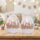2 Set Easter Bunny Basket with Cellophane Bags and Ribbons Easter Egg Hunting Treasure Hunt Woven Basket Empty Bucket with Rabbit Ears for Gift Egg Hunts Party Decorations (Khaki)