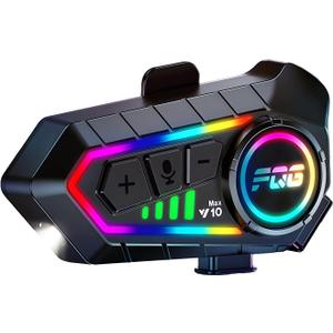 Motorcycle Helmet Bluetooth Headset Speakers with Good Sound,Noise Cancellation,LED Light,Boom Mircrophone,2 Riders Intercom,1000mAh Battery,Easy to Install/Use,IPX6 Waterproof,Voice Assist,Hand Free