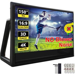 Inflatable Projector Screen I Air-Tight No-Blower Design,Made from TPU Tarpaulin,150 inch (Equivalent to 18ft) for Indoor & Outdoor Use Backyard, Pool, Party, Camping, Movie Night Parties