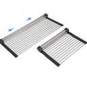 ARAINY Large Telescopic Drain Rack Roll Up Rack Heat-Resistant Dish Drainer Kitchen Sink Rack Over the Sink Dish Drying Rack Stainless Steel Dish Rack (18 Tube 21.25''x12.79'')