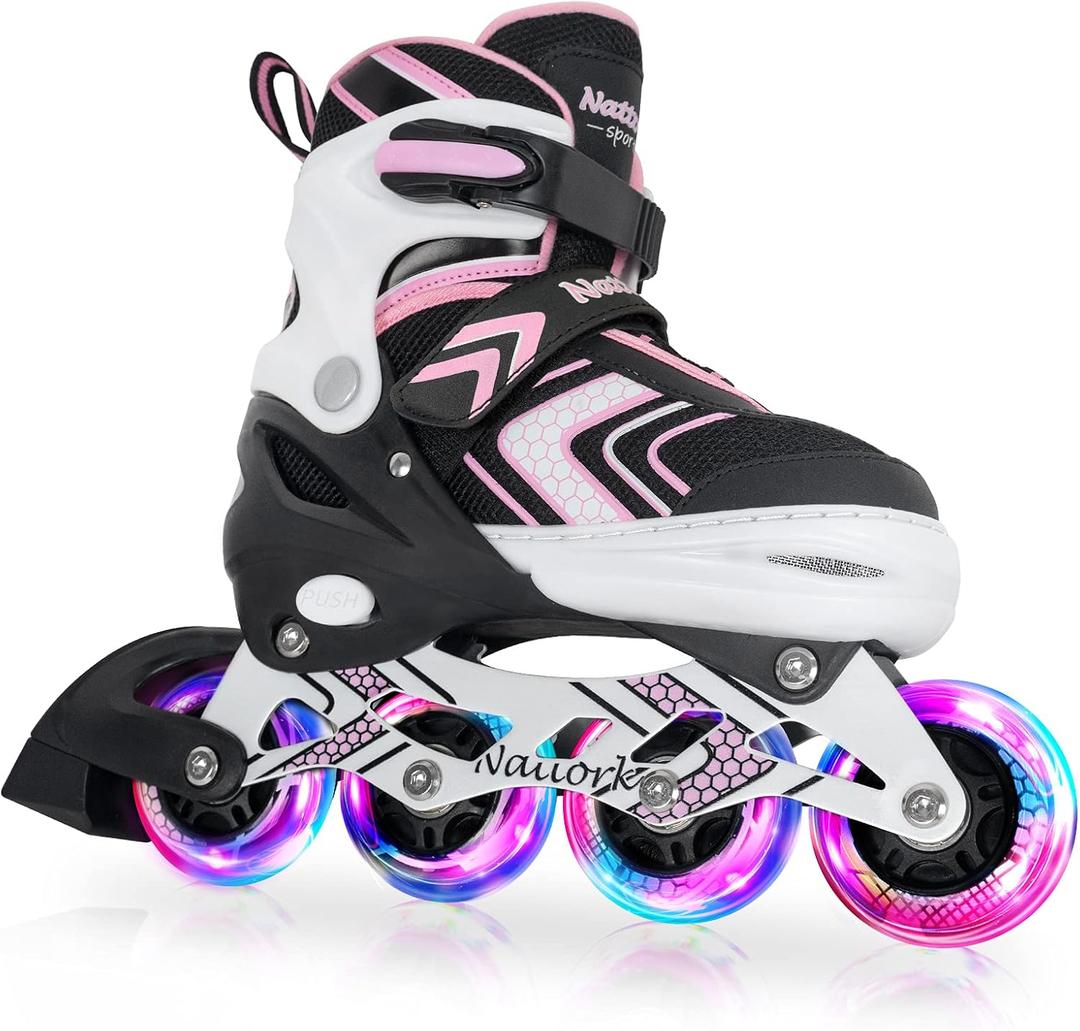 Nattork Inline Skates for Kids Girls Boys with Full Light Up Wheels,Adjustable Safe Durable Inline Skates,Outdoor Roller Skates for Girls Boys Youth Beginners (Size 5-8)