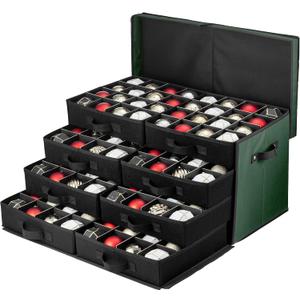 ZOBER Christmas Ornament Storage Box - Stores 128 3" Ornaments with Drawer Style Trays - Tear Proof 600D Oxford Fabric - Ornament Organizer Storage Box, Durable Christmas Containers Holder - Green