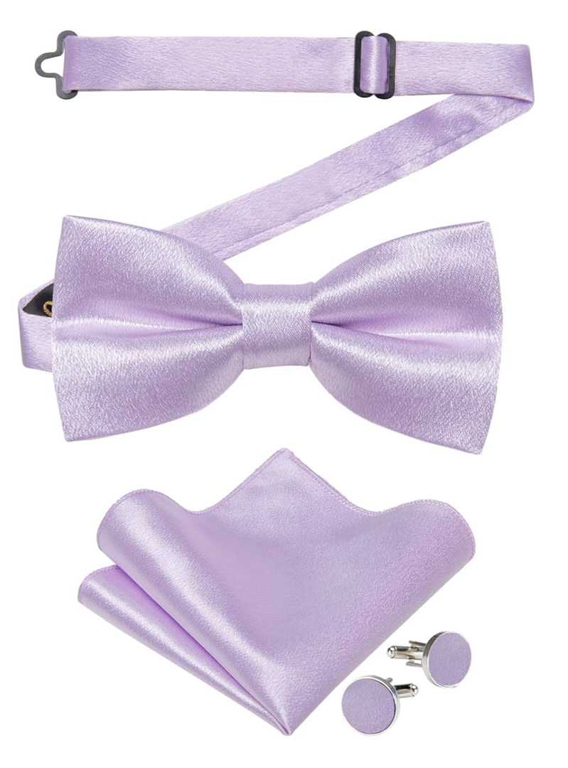 DiBanGu Bow Ties for Men Solid Color Pre-Tied Bow Tie and Pocket Square Cufflinks Formal Tuxedo Bowtie for Wedding Party