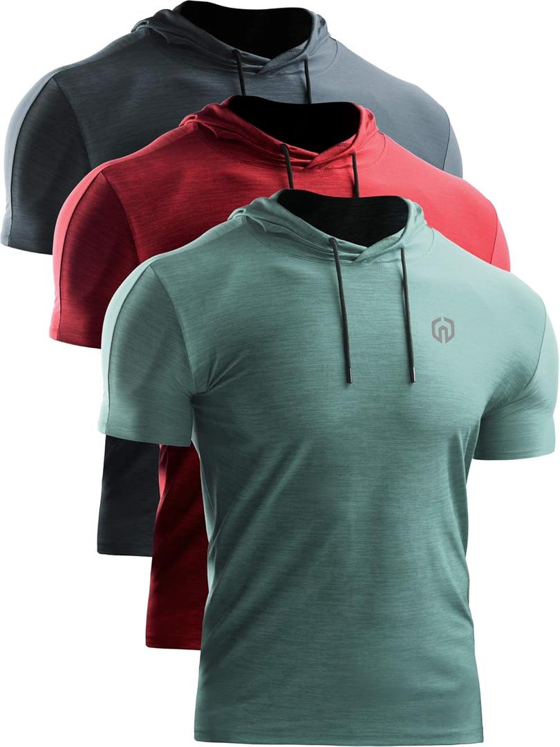 NELEUS Men's Dry Fit Performance Athletic Shirt with Hoods (X-Large, 5063# 3 Pack,slate Gray/Red/Light Green)