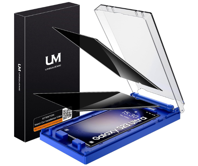 UniqueMe [2 Pack] for Samsung Galaxy S23 Ultra Privacy Screen Protector, [Dust-Free Kit] Auto-Positioning Bubble Free Easy installation 3D Curved Full Coverage [Not Glass][Support Fingerprint Unlock]-Black500+ bought in past month