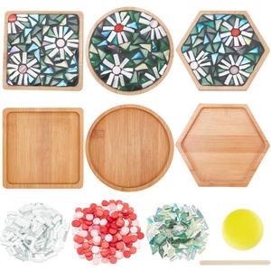 WEBEEDY 3 Styles DIY Mosaic Craft Kit Easy to Make DIY Flower Mosaic Bamboo Coasters Kits for Adults Beginner, Glass Mosaic Tiles with Blank Base Tray for Handmade Art Home Decor (NO Caulk/Glue)