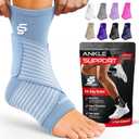 Sleeve Stars Ankle Brace for Women & Men, Ankle Wrap for Sprain, Compression Sleeve for Plantar Fasciitis Relief, Easy Customizable Support: w/ Removable Strap (Single/M:10"-12"/Light Blue)
