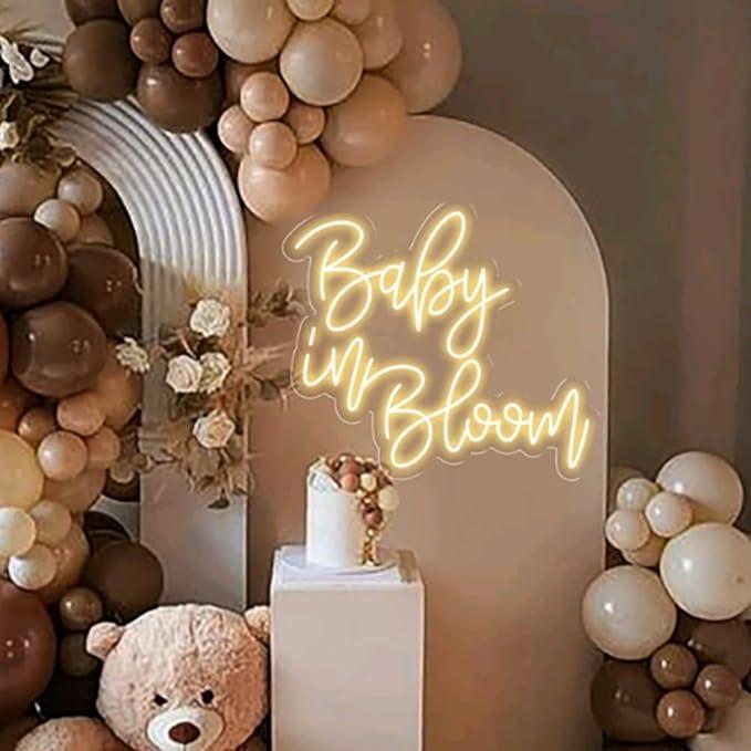 Baby in Bloom Neon Sign for Baby Shower Decorations,14.4''X12.5'' White Dimmable LED Neon Lights Sign,USB Powered Light Sign for Girl Boy Babys Room Wall Decor Birthday Party Backdrop