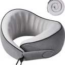 KPNEOL Travel Pillow, 100% Pure Memory Foam Travel Neck Pillow Airplane Neck Support Ergonomic Design for Traveling Suitable for Airplanes,Offices and Cars-Cooling Silk Grey Cover