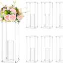 Sieral 6 Sets 20'' Tall Clear Acrylic Flower Vase Wedding Centerpieces Flowers Stand with Glass Candle Holders Cylinder Vases, Clear Flower Vases for Table Centerpiece Wedding Home Decor