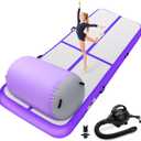 Inflatable Gymnastics Tumble Mat and Air Roller Set, Air Mat Track and Gymnastics Air Barrel with Electric Air Pump for Home Use Outdoor Training Cheerleading Beach Park