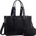 LOVEVOOK laptop bag for women 15.6 inch large Lightweight canvas work tote bags with Clutch Purse water resistant computer bags for laptops for women Business Office Travel college Casual, black