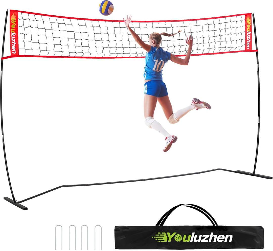 12FT Portable Volleyball Net for Backyard - Freestanding Beach Volley Ball Set Height Adjustable with Carry Bag, Outdoor/Indoor Practice Nets Training Equipment for Hitting or Serving Drills