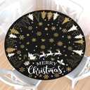 Merry Christmas Round Fitted Tablecloth with Elastic Edge,Water-Resistant Wipeable Black Gold White Xmas Winter Snowflake Table Cover for 40-44" Stretch Table Cloth for Dinner Indoor Outdoor Party