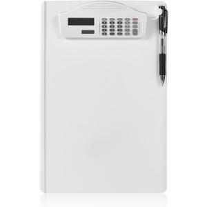 Sunnyclip Clipboard with Pen Holder & Calculator, [20% Thicker & Durable] Plastic Clip Board with Side Ruler, 9x13 Hanging Contractor Clipboard for Letter Size/A4 Paper, for Work, Office, School (White)